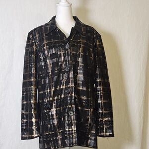 Erin London Womens Blazer Sz M Black/ Gold Botton Down Pockets Chic Business